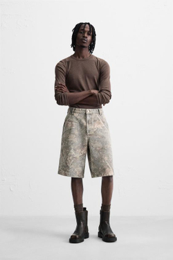 ZARA БЕРМУДЫ RELAXED FIT С АБСТРАКТНЫМ ПРИНТОМ, СЕРЫЙ