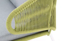 "Милан" диван 2-местный плетеный из роупа, каркас алюминий светло-серый (RAL7035) шагрень, роуп салатовый меланж круглый, ткань светло-серая