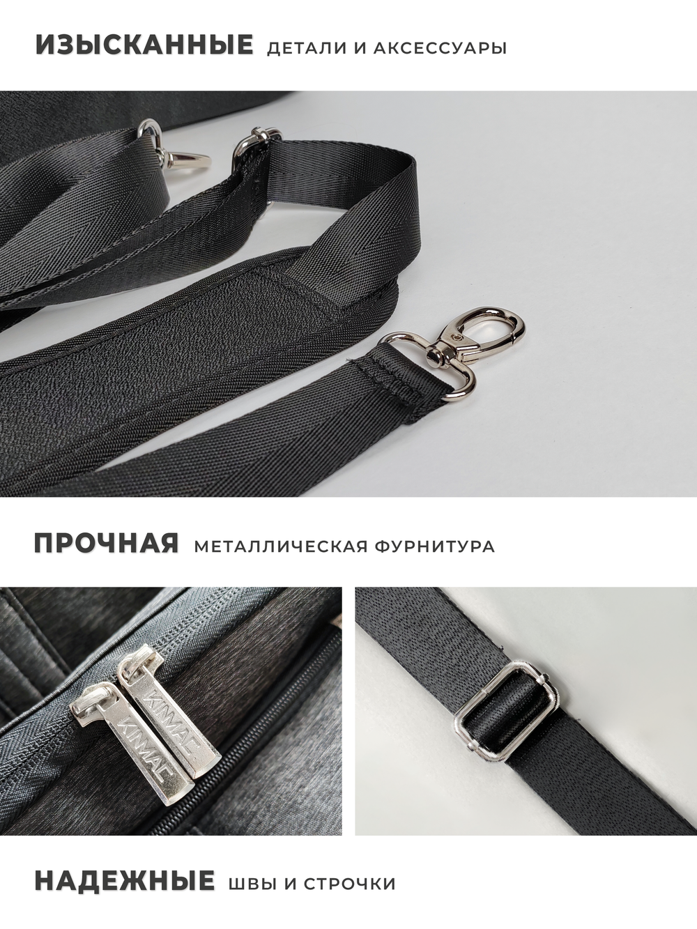 Сумка для ноутбука 13,3" и 14" с ремнем на плечо и 3 отделениями (Серый)