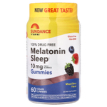 Sundance Vitamins, жевательные таблетки с мелатонином для сна, ягодный вкус, 60 веганских жевательных таблеток (5 мг в 1 таблетке)