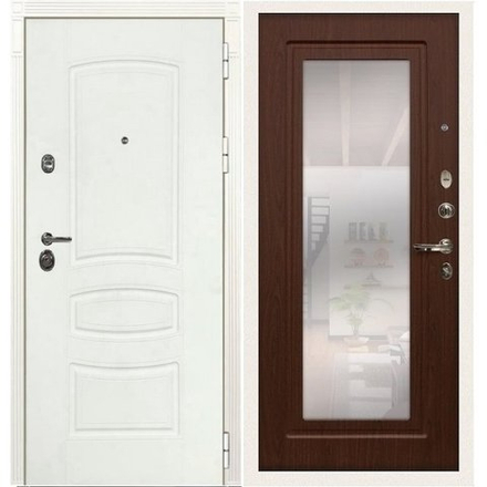 Входная дверь белая с зеркалом Лекс Император 3К Белая шагрень  №30 Береза мореная 12мм