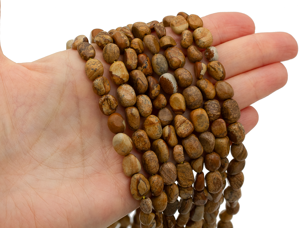 Нить бусин из песочной яшмы 7х9мм, галтовка