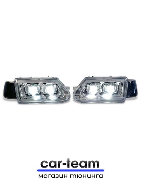 Фары ВАЗ 2113, 2114, 2115 передние с белыми галочками в стиле BMW ver 2.0 c Bi LED модулями, хром маска, тонированные поворотники