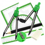 Готовальня Alingar, 9 предметов, металл. циркуль, точилка, карандаш, ластик, набор линеек 4шт, кольцо-переходник, пластиковый футляр