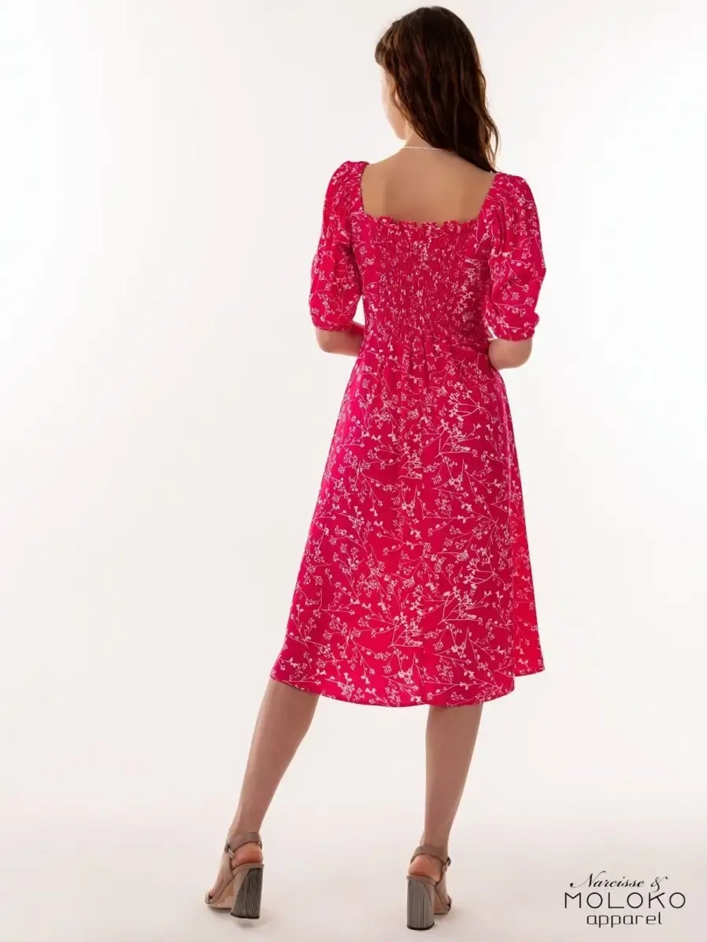 Платье летнее миди крестьянка в цветочек