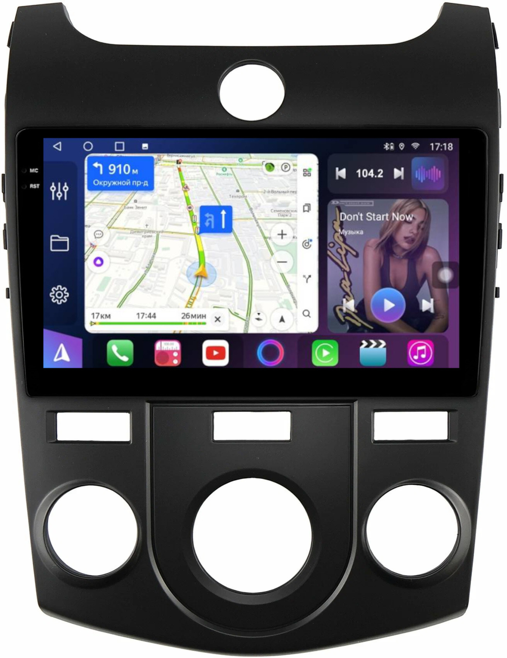 Магнитола для KIA Cerato 2 2008-2013 (кондиционер, рамка черная) - FarCar 038M монитор 9.5" QLED на Android 14, TS18, CarPlay, 4G SIM-слот