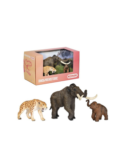 Фигурка KONIK набор доисторических животных: мамонт, мамонтенок, смилодон