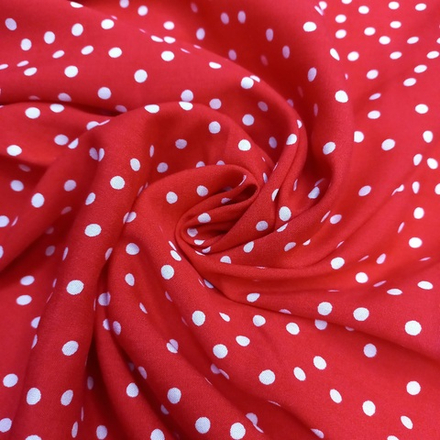 Ткань Вискоза Красная в белый горошек