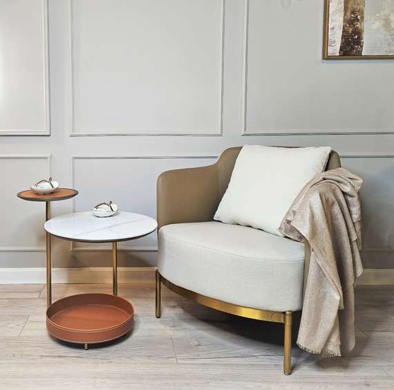 Журнальный столик 9679, две столешницы, керамика, металл