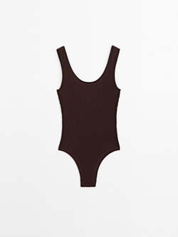 Massimo Dutti Трикотажное боди с круглым вырезом - Studio, бордово-красный