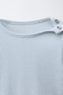 ZARA КОМПЛЕКТ ИЗ БОДИ И ЛЕГИНСОВ ВАФЕЛЬНОЙ ТЕКСТУРЫ, ГОЛУБОЙ