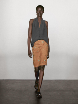 Massimo Dutti Юбка миди из замши, коричневый