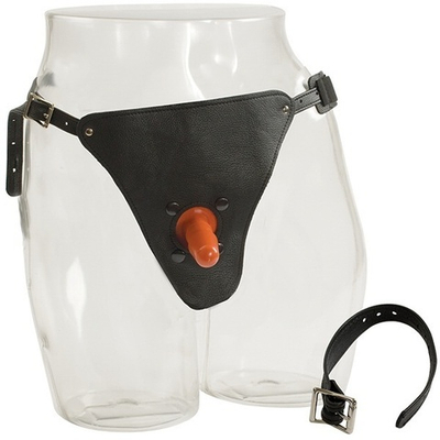 Кожаные трусики унисекс со штырьком для фиксации насадок-фаллопротезов Harness