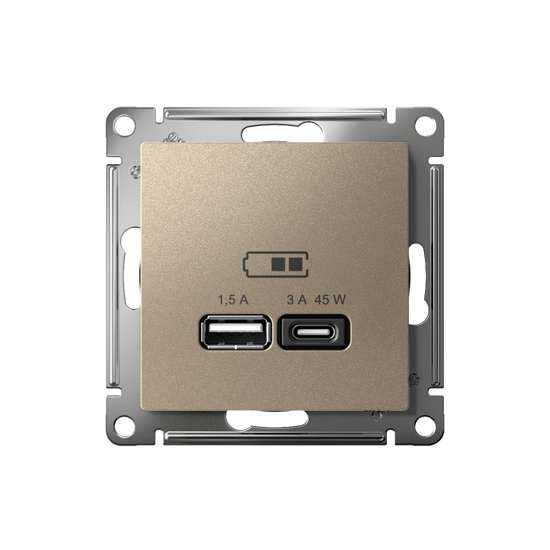 Розетка USB AtlasDesign тип A+C 45Вт QC PD высокоскор. ЗУ механизм шампань SE ATN000529