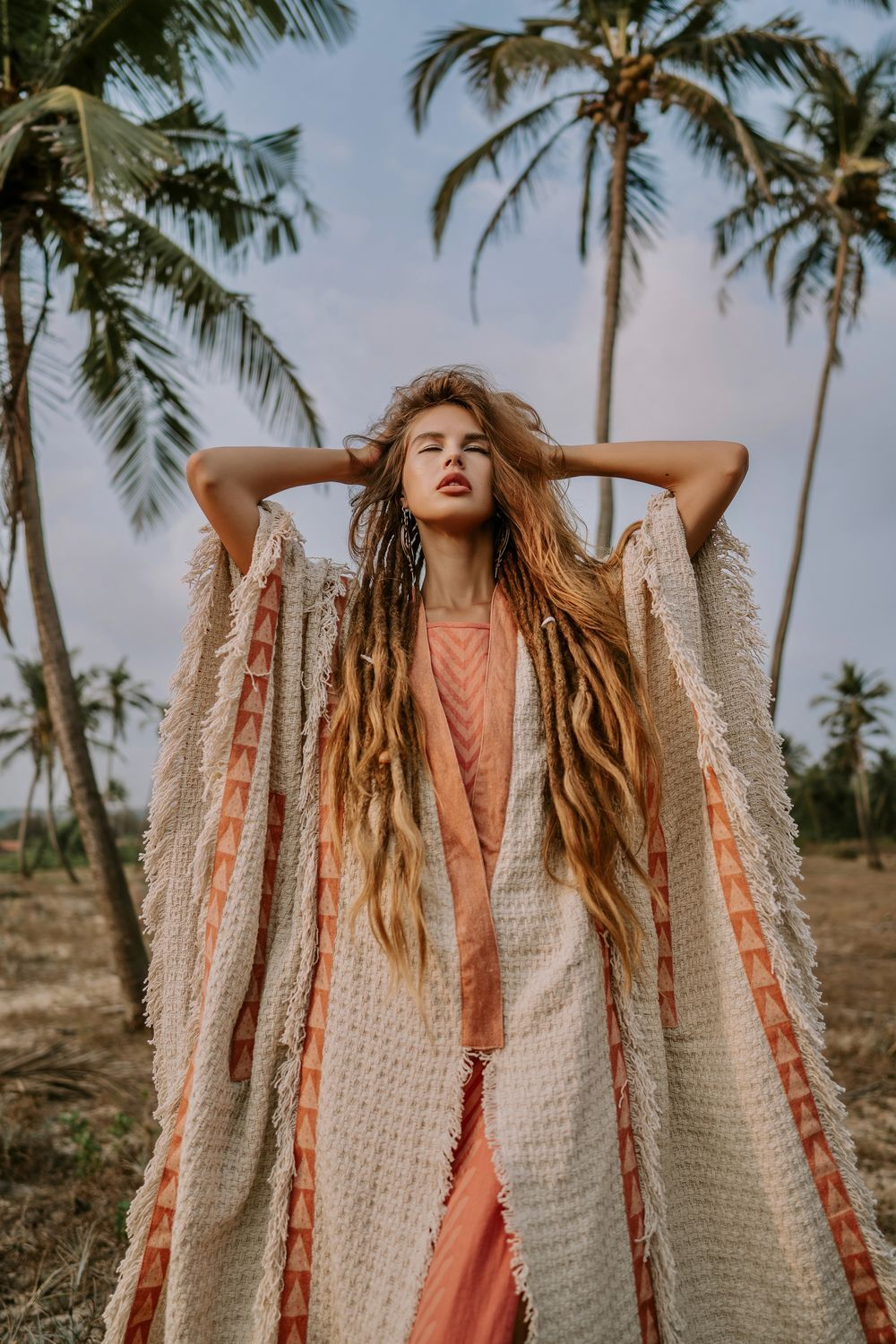 Berber пальто-пончо (беж/коралл)