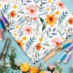 Ткань премиум габардин цветочная акварель