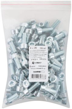 Болт, головка - внутренний 6-гранник DIN 912 8 х 20 100 шт. Фасовка