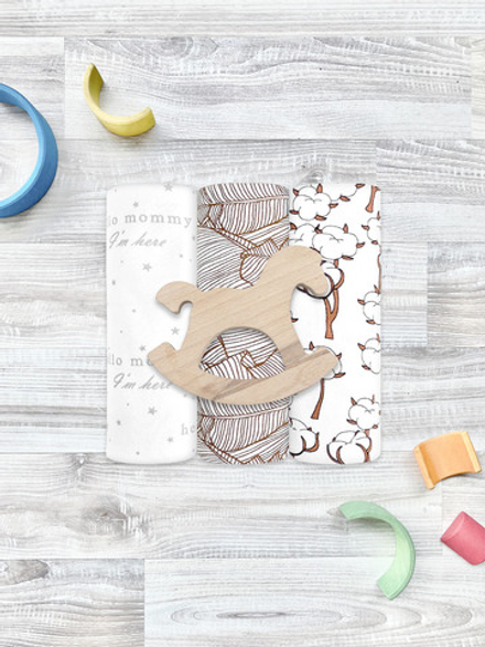 Сет из 3х пелёнок Mjölk Хлопок/Palm Tree/Hello mommy