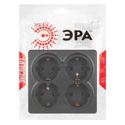 Розетка ЭРА Эксперт 11-2211-05 четырехместная с заземлением 4х2P+E Schuko со шторками, IP20, 16A-250В, ОУ, антрацит | Эра Эксперт