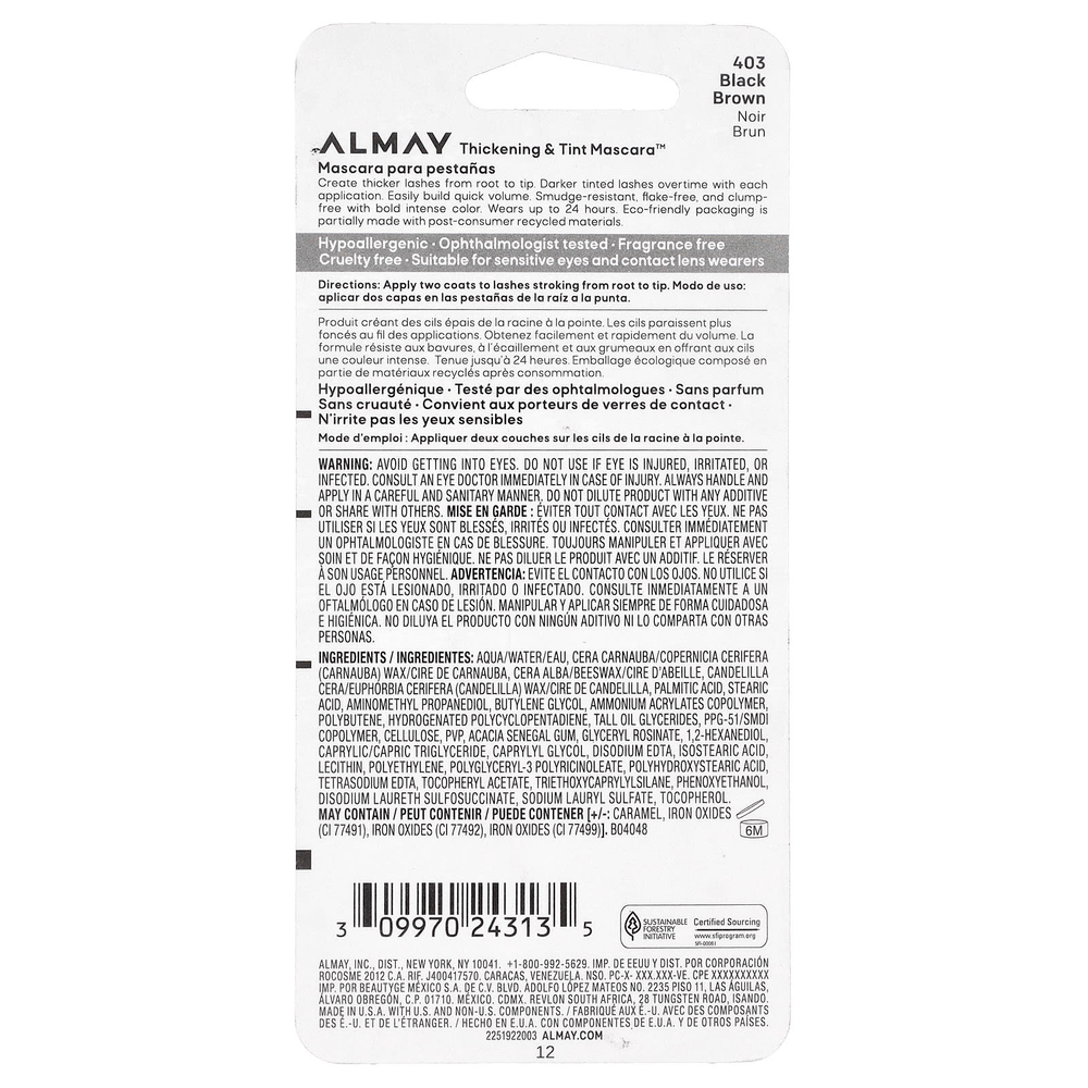 Almay, Thickening & Tint Mascara™, оттенок 403 черно-коричневый, 8,3 мл (0,28 жидк. унции)
