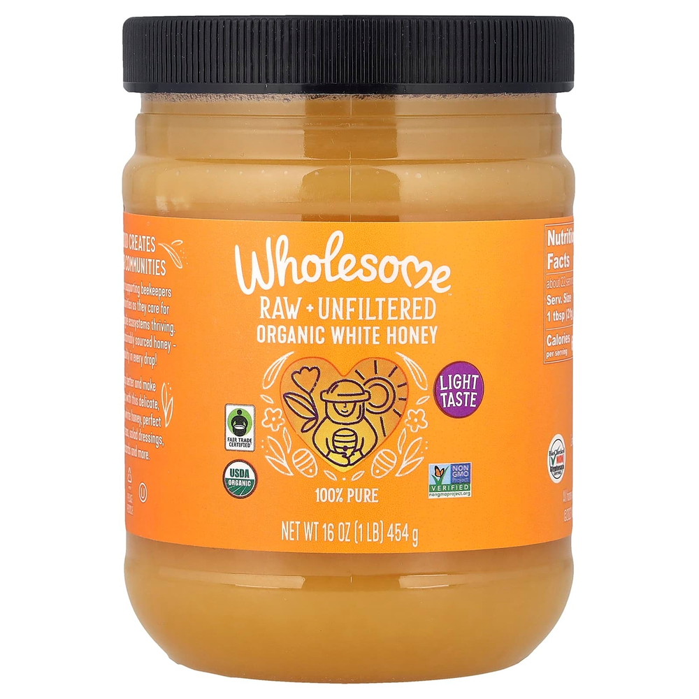 Wholesome Sweeteners, Необработанный и нефильтрованный органический белый мед, 454 г (16 унций)