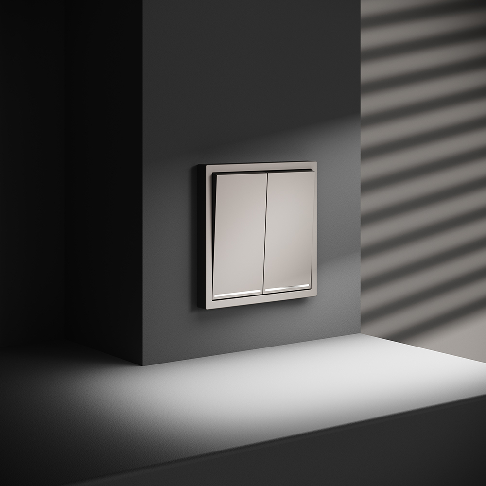 Проходной переключатель встраиваемый VOLTUM S70 двухклавишный с подсветкой 10А, (кашемир)