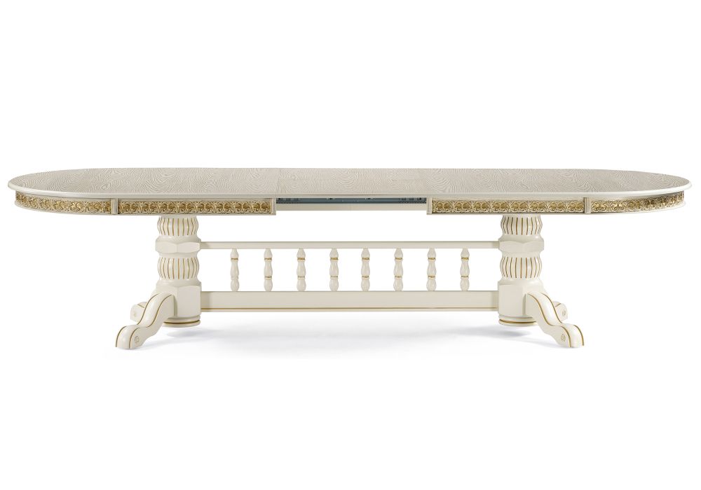 Деревянный стол Кассиль 260(330)х110х77 слоновая кость с золотой патиной