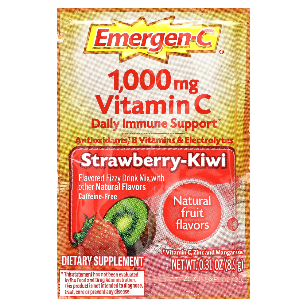 Emergen-C, Витамин C, смесь ароматизированных газированных напитков, клубника-киви, 1000 мг, 30 пакетиков по 0,31 унции (8,9 г) каждый