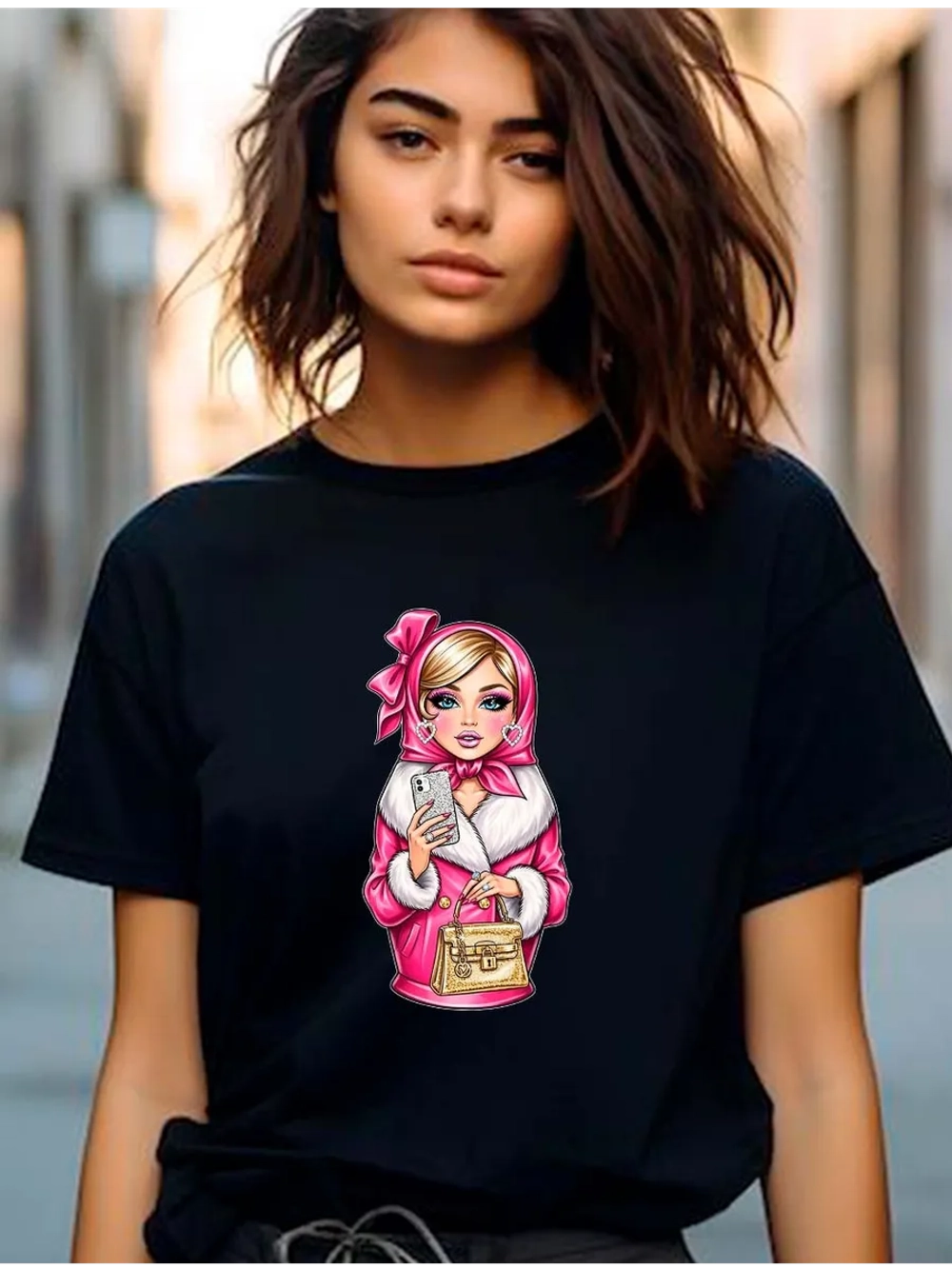 Футболка черная с матрешкой