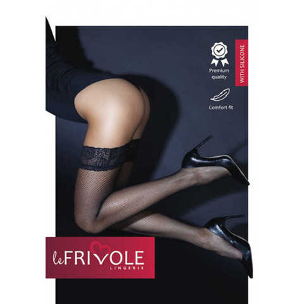 Чулки в мелкую сетку с черной кружевной резинкой на силиконе Sense