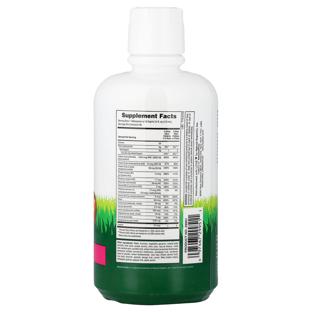 NaturesPlus, Animal Parade®, жидкий мультивитаминный комплекс, со вкусом тропических ягод, 887,1 мл (30 жидк. унций)