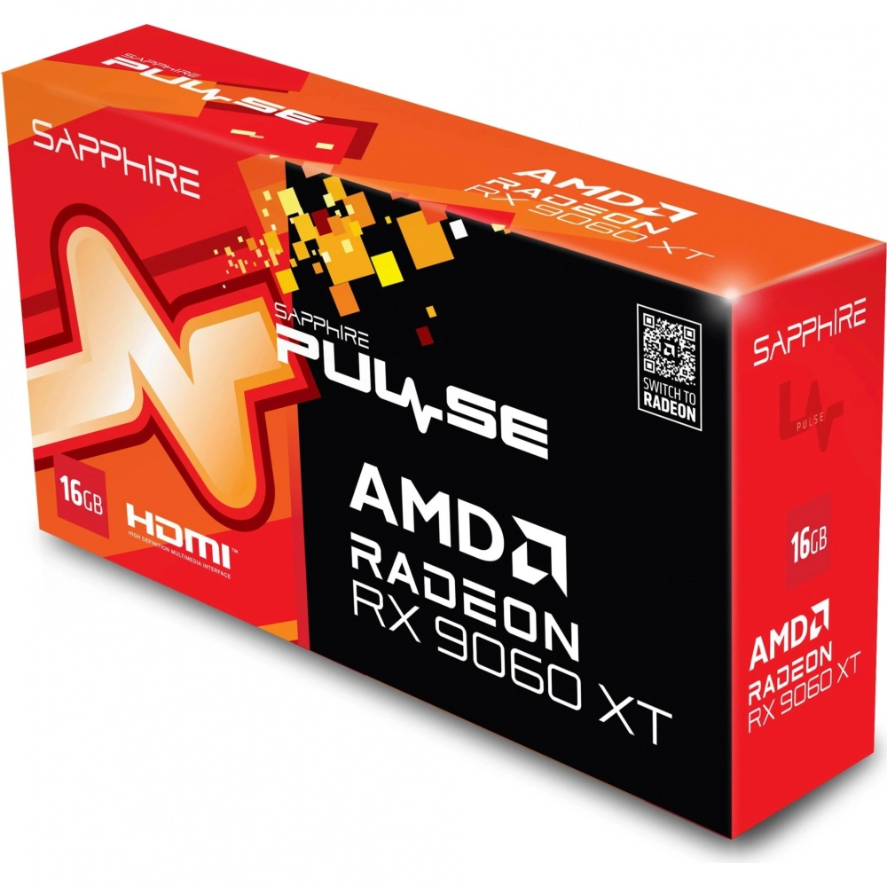 Видеокарта Sapphire AMD Radeon RX 9060 XT PULSE GAMING OC 16GB GDDR6 DUAL HDMI DP