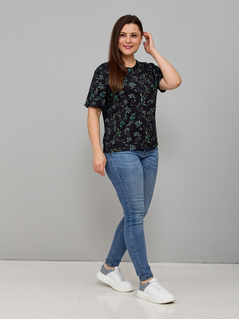 Футболка Фв-107/черный-акварельветочки