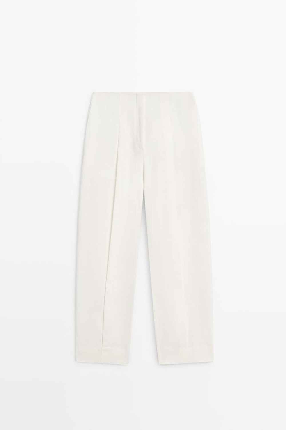 Massimo Dutti Льняные брюки с вытачками и манжетами, экрю