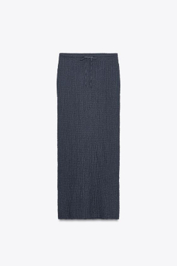 ZARA ЮБКА МИДИ С ТЕКСТУРОЙ, СВИНЦОВЫЙ