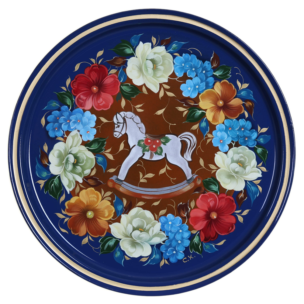 Жостовский поднос декоративный, размер 30 см (A9), металлический