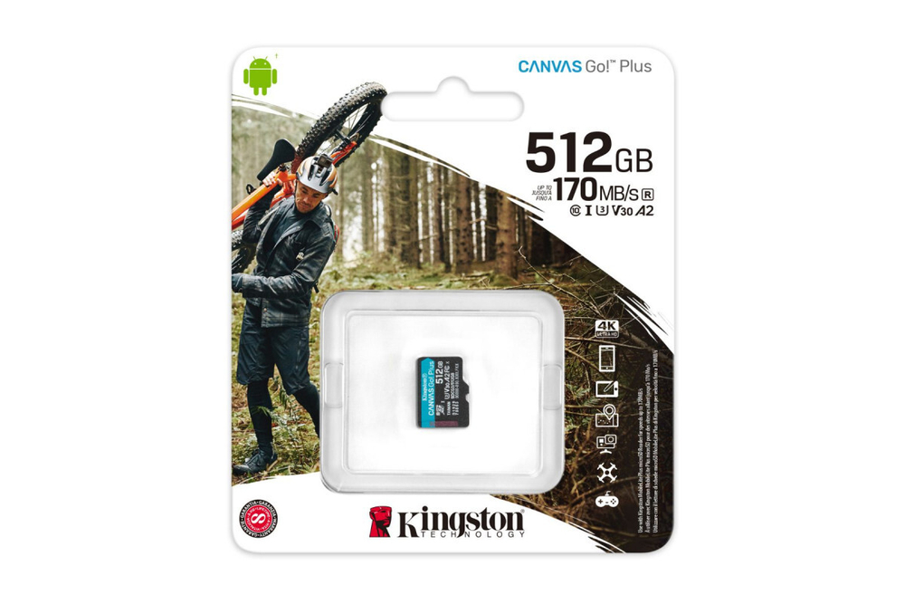 Карта памяти Kingston MicroSDXC Class 10 Canvas Go Plus UHS-I U3 V30 A2 (170/70 Mb/s), 512GB