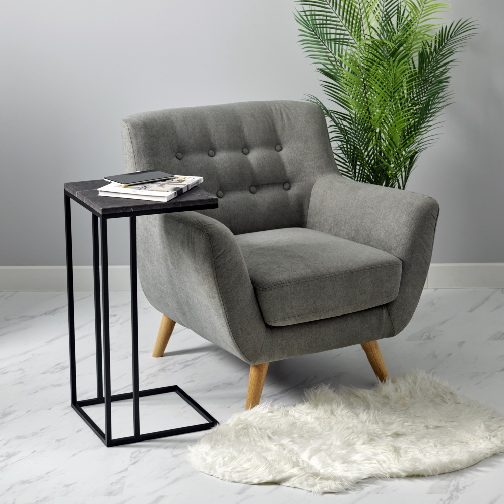 Придиванный столик Loft 35x35см, серый мрамор, чёрные ножки