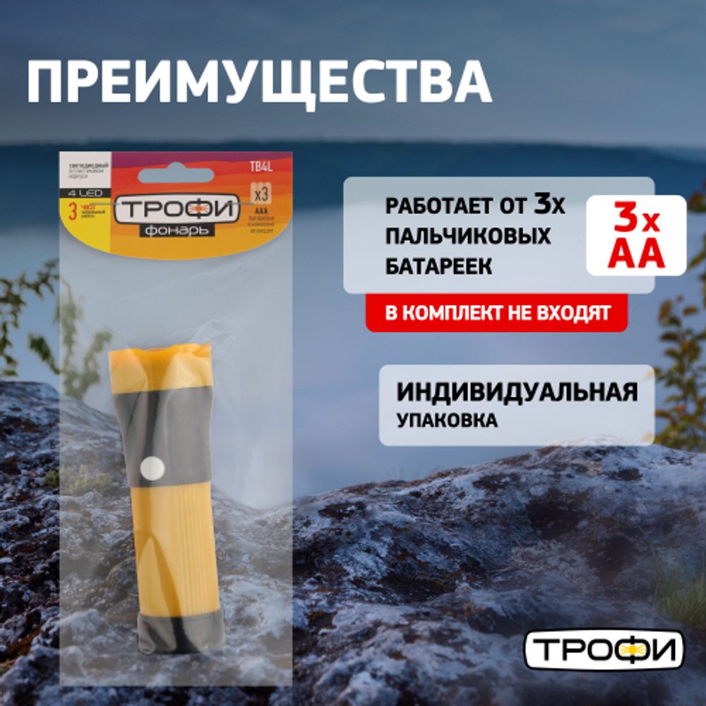 Светодиодный фонарь Трофи TB4L ручной на батарейках