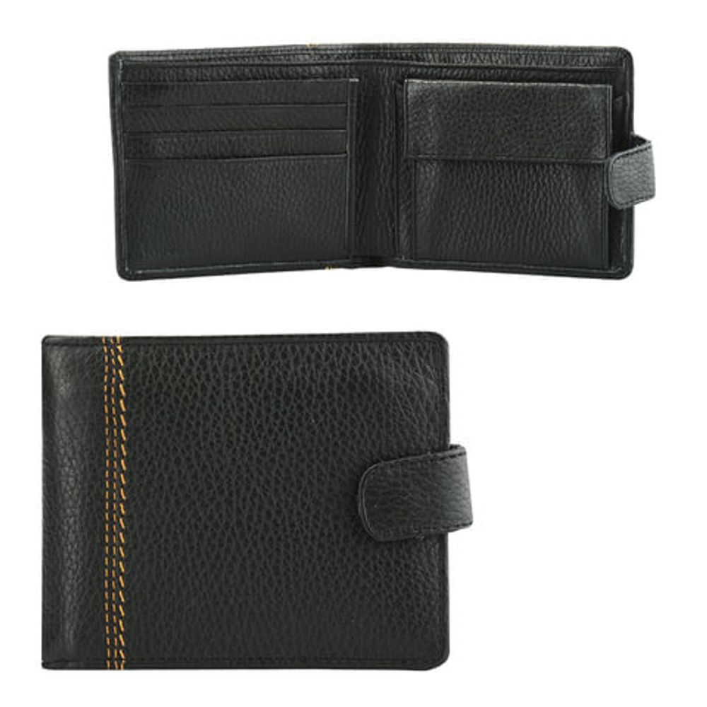 Портмоне мужское FABULA "Brooklyn", 124х97 мм, натуральная кожа, отстрочка, кнопка, черное, PM.57.BR