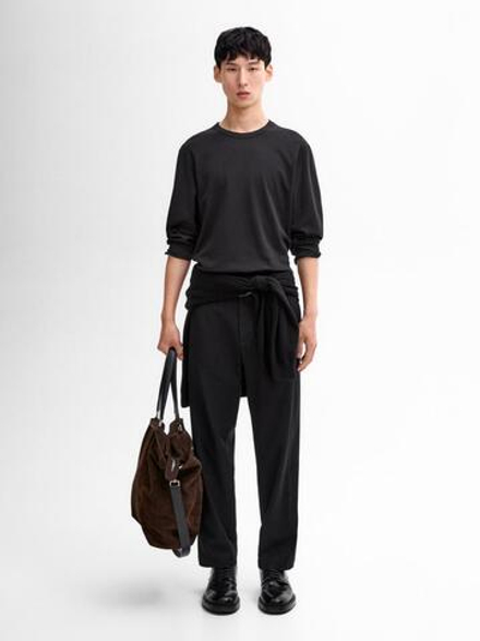 Massimo Dutti Футболка из смесового хлопка, черный