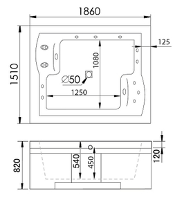 Акриловая ванна Gemy 186х151 G9052 II O R с гидромассажем