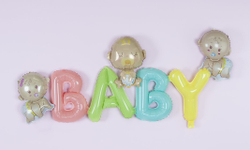 Шар (45''/114 см) Фигура, Надпись "Baby", Разноцветный, 1 шт.