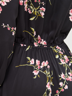 Платье мини 0155 черный шелк с цветами