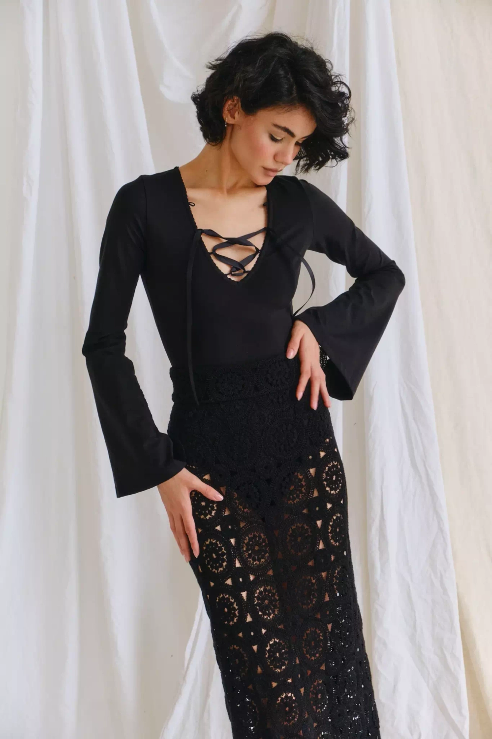 Кружевная юбка черная