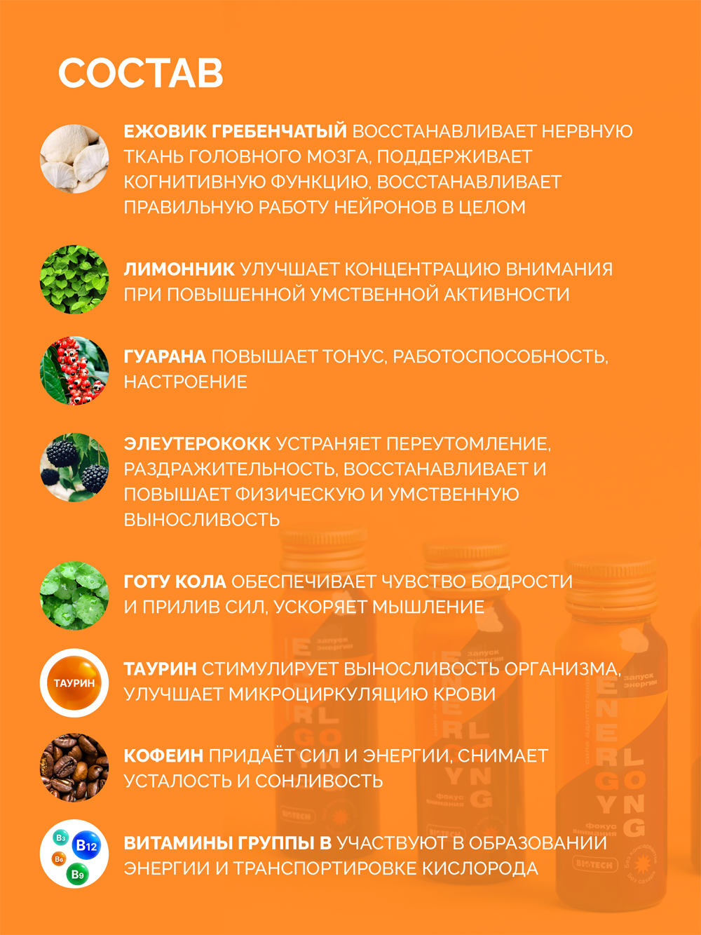 Энерджи Лонг (Energy Long) (50 мл) 6 Флаконов Способствует восстановлению клеток головного мозга, повышению стрессоустойчивости, поддержанию бодрости и жизненной энергии