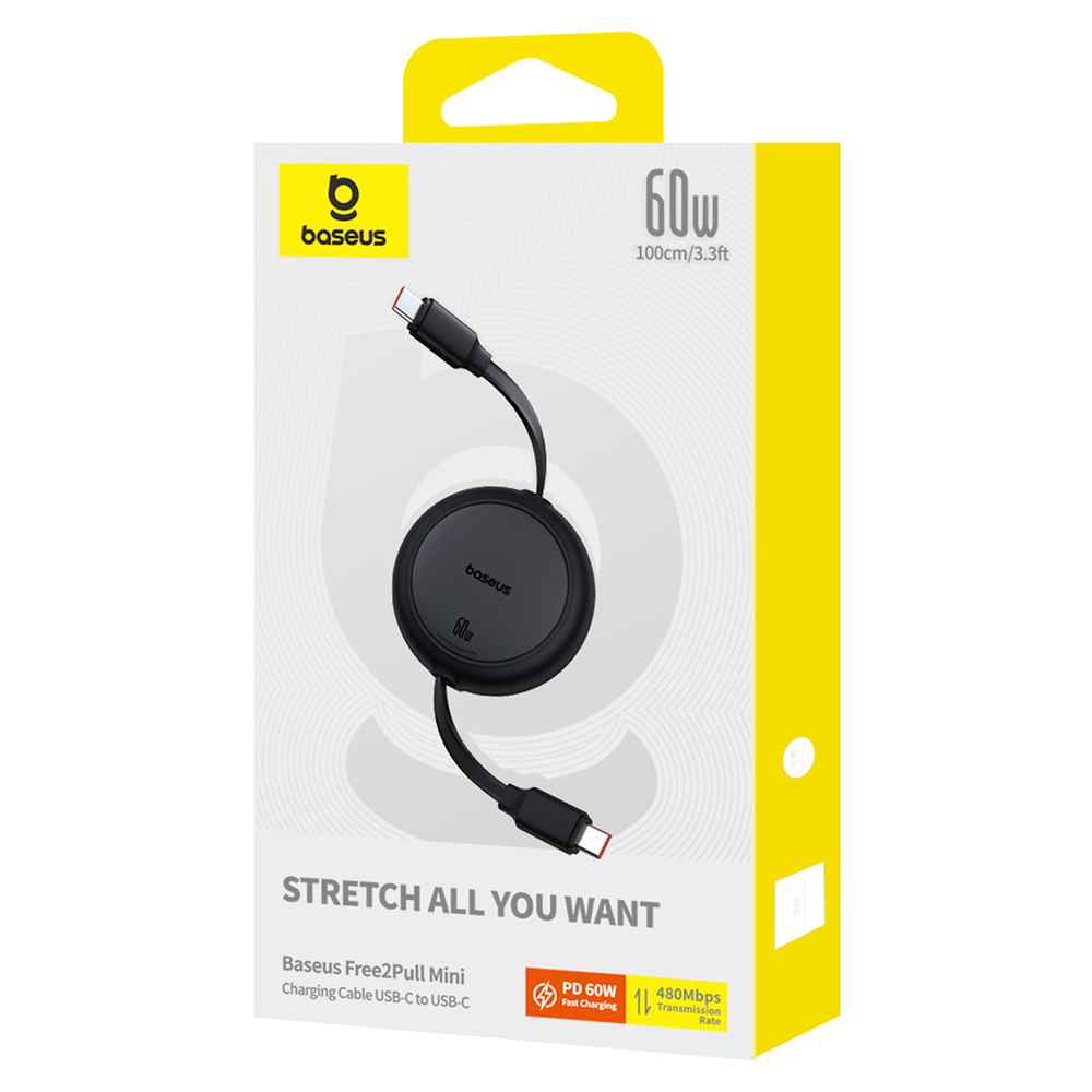 USB-C Кабель Baseus Free2Pull Mini Charging+Data 60W 1m - Cluster Black