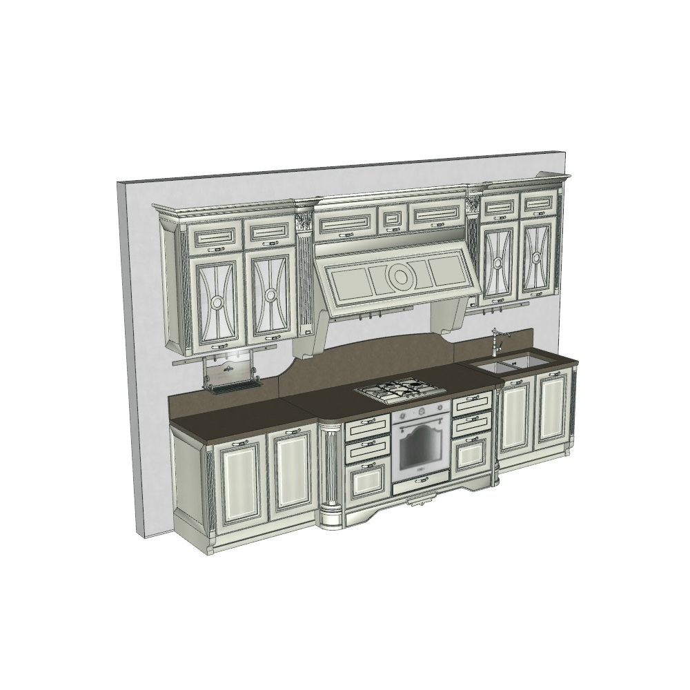 Комплект кухонной мебели с островом Pantheon, цвет белый, комплект бытовой техники включает в себя встраиваемую вытяжку, смеситель, духовой шкаф и варочную поверхность, 49450/2