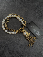 Браслет из натурального жемчуга и цепи ролло с кисточкой, оттенок золото антик