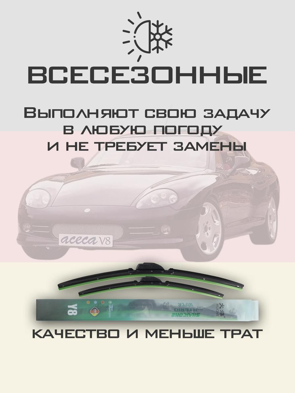 Щетки стеклоочистителя HUOYE Y8 500/500 мм на AC Aceca | Hook/J-Hook